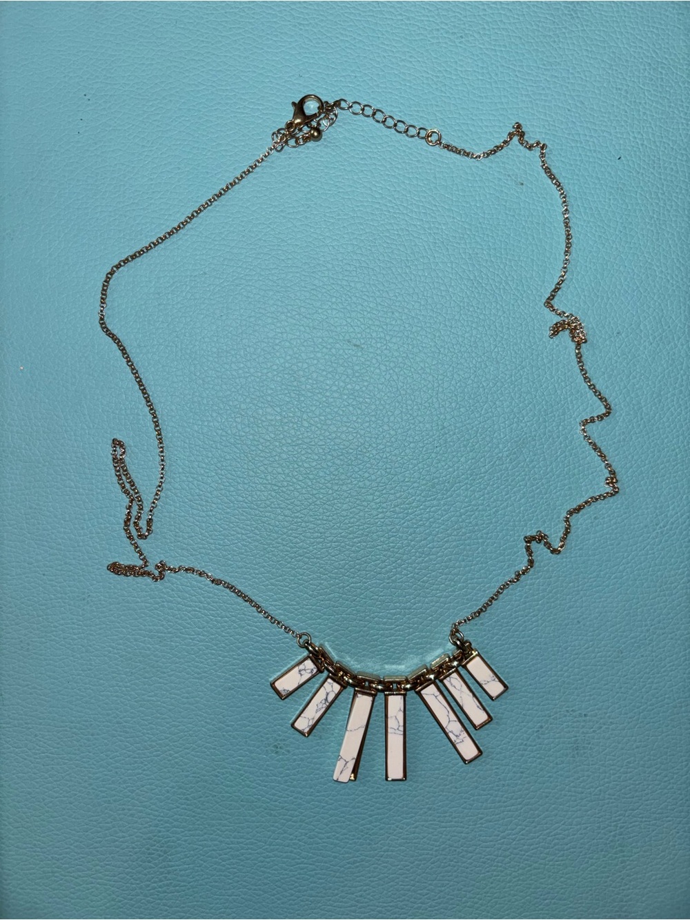 Gold Chain Necklace with White Marble Bar Pendants